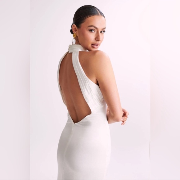 NEW NWT Meshki Claire White Satin Drape Back Maxi Dress - Picture 10 of 10